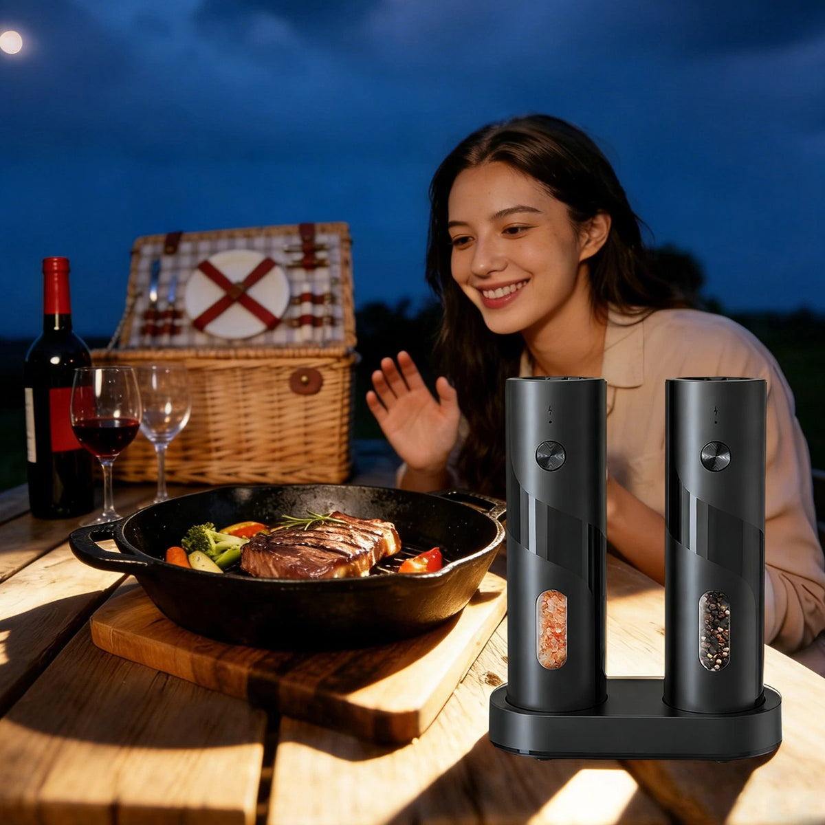 Electric Salt and Pepper Grinder Set with Storage Base