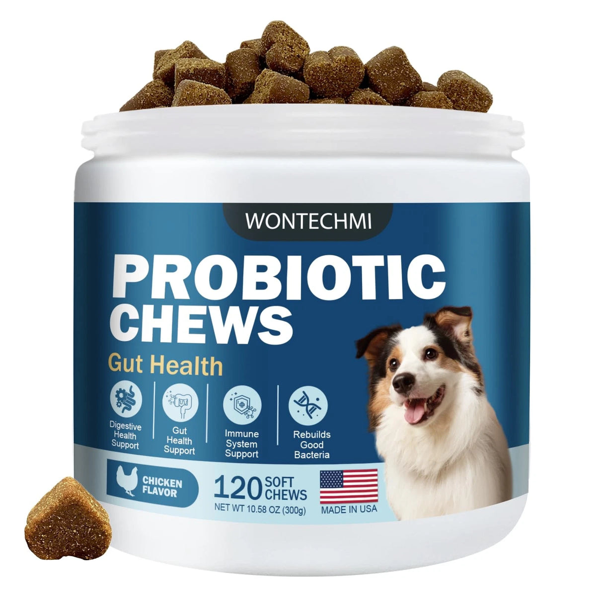Probiotics for Dogs - 120 Chews for Itchy Skin Relief