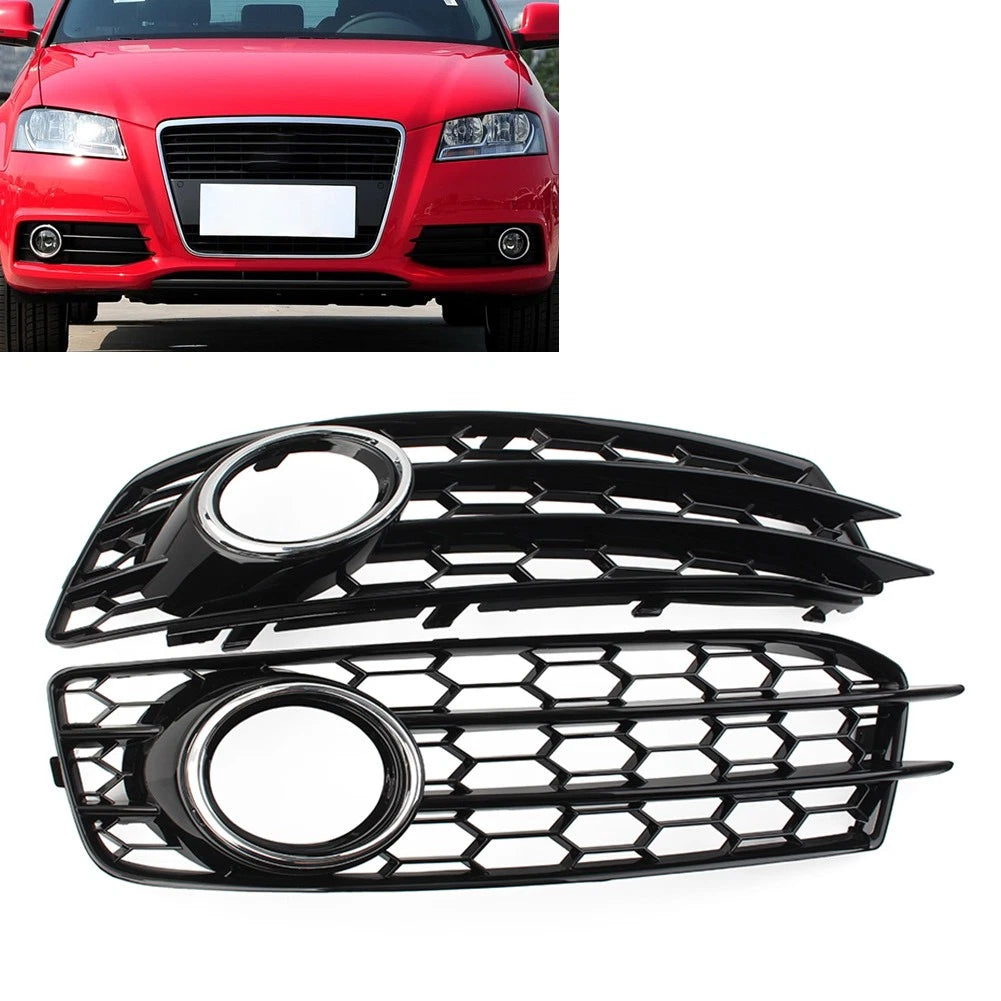 2X Front Bumper Honeycomb Fog Light Grille Cover for Audi A3 8P (2009–2012)