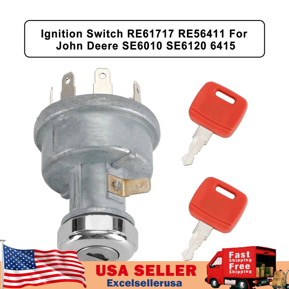 Ignition Switch with 2 Keys for John Deere SE6010 SE6120 6415 (RE61717, RE264579, I050-A032)