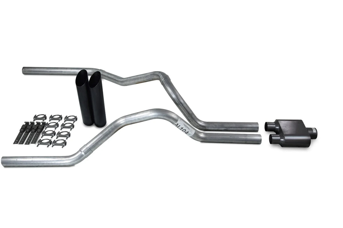 Dual Exhaust Kit for Chevy GMC 1500 Truck (1999–2006) 2.5" 1 Chamber Muffler Black Tips
