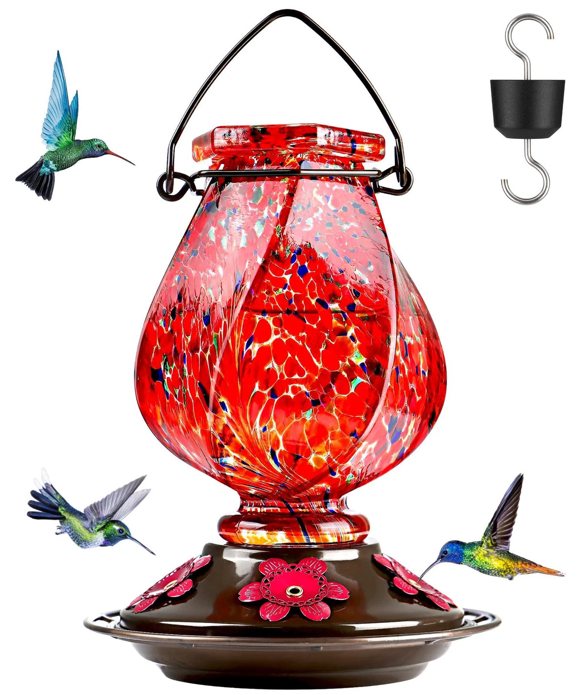 Hummingbird Feeder for Red (Hand Blown Glass)