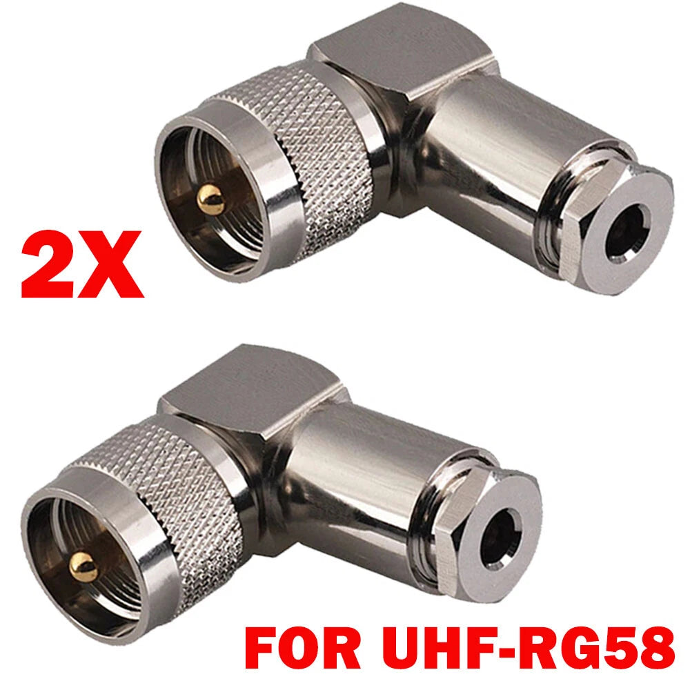 2PC 90 Degree Connector for UHF Male PL259 RG58 RG142 RG400 LMR195