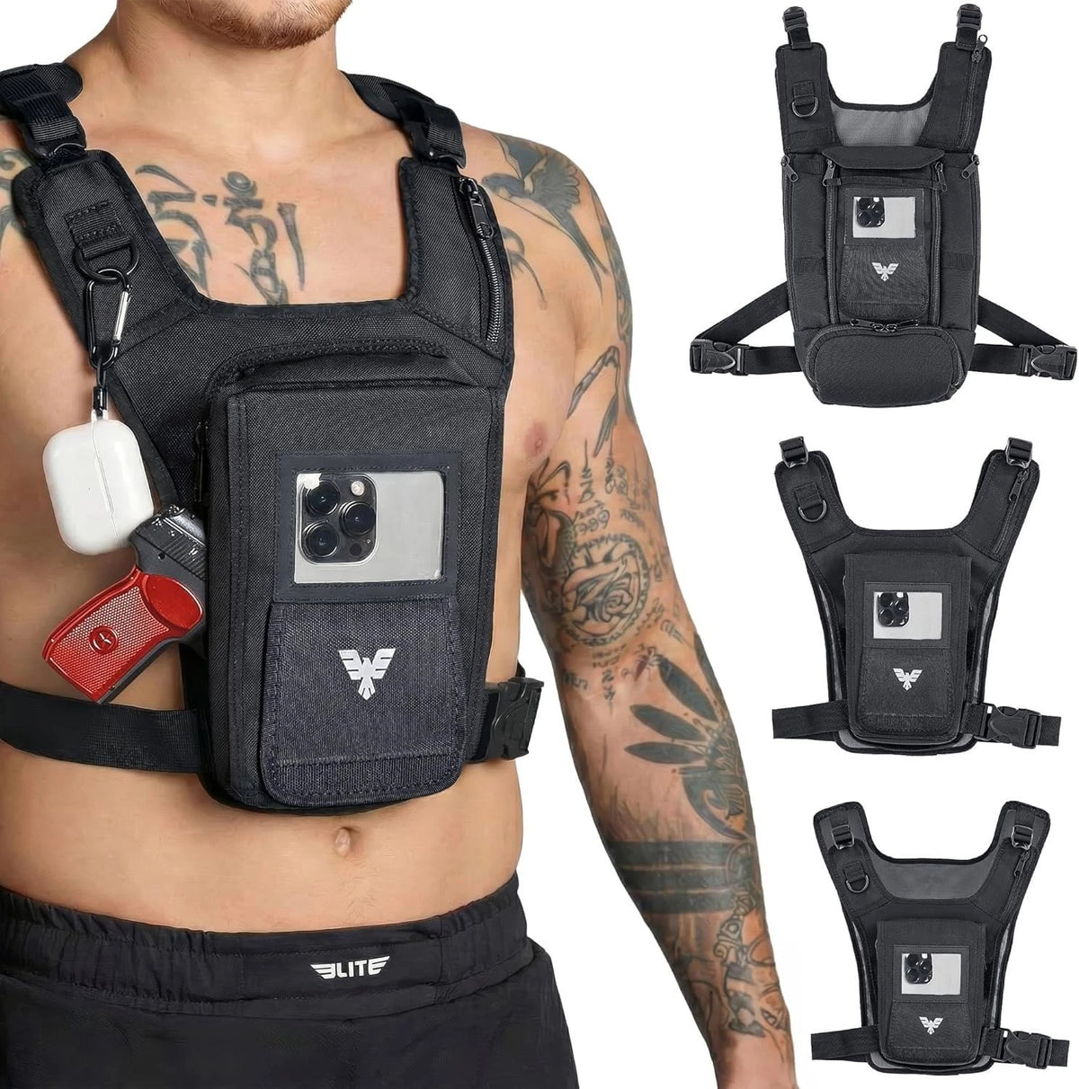 Running Vest with Phone Holder & Gun Holster for Medium (Black)