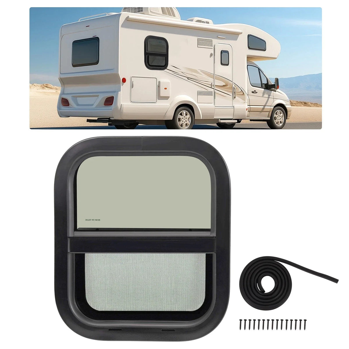 Vertical Slider RV Window 14"x16" Aluminum w/ Trim Ring Tempered Glass