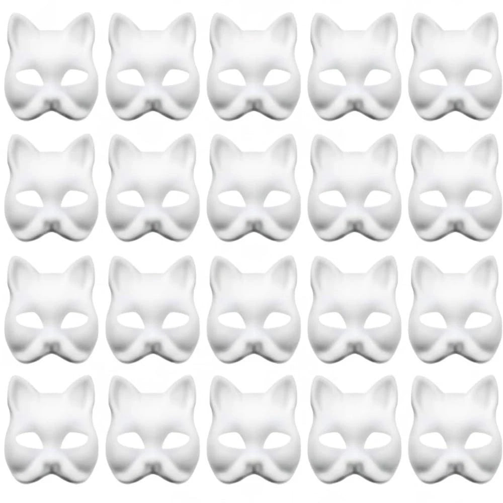 20Pcs Therian Mask White Cat Fox for DIY Painting
