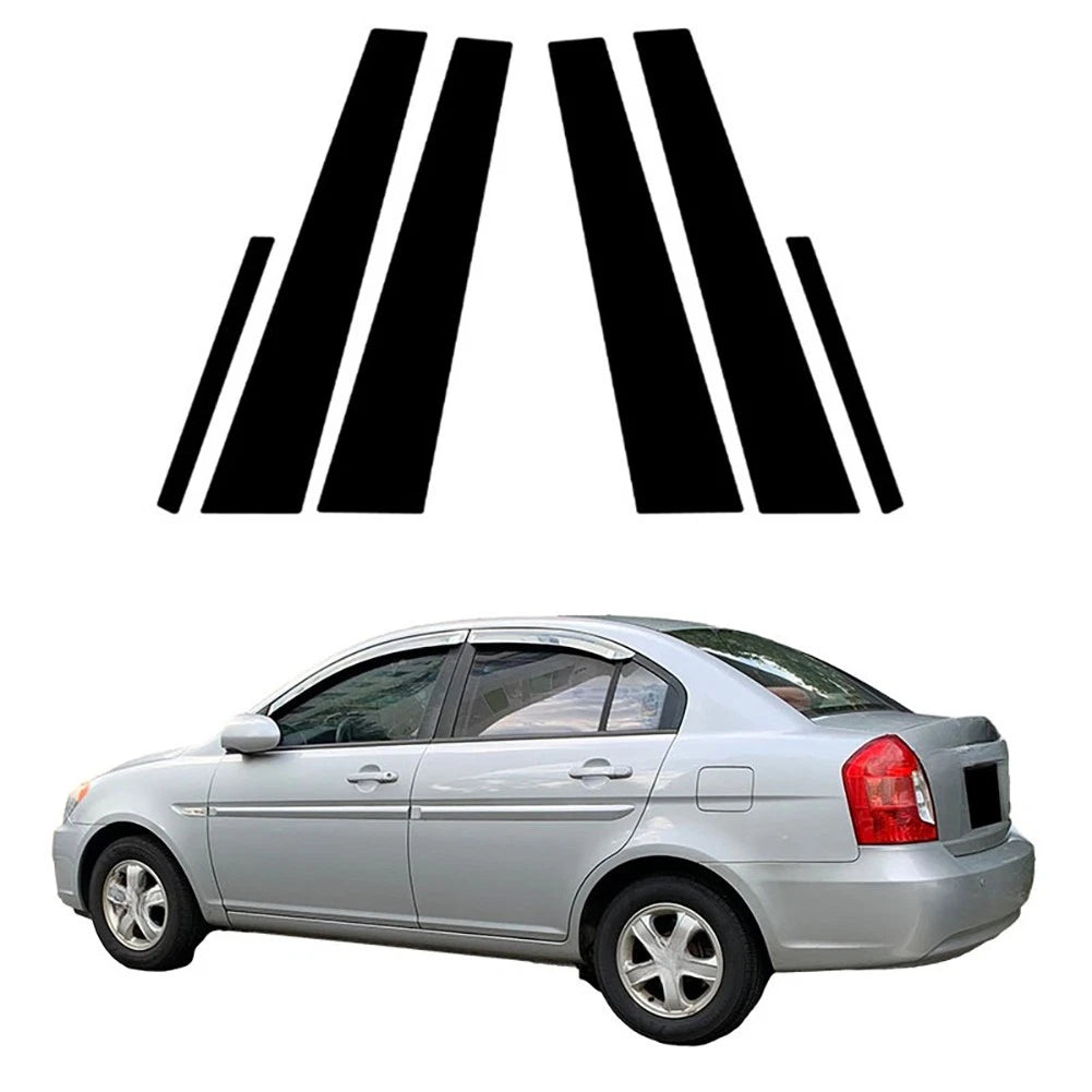 6pc Glossy Black Car Pillar Posts Sticker Trim for Hyundai Verna/Accent (2006–2010)