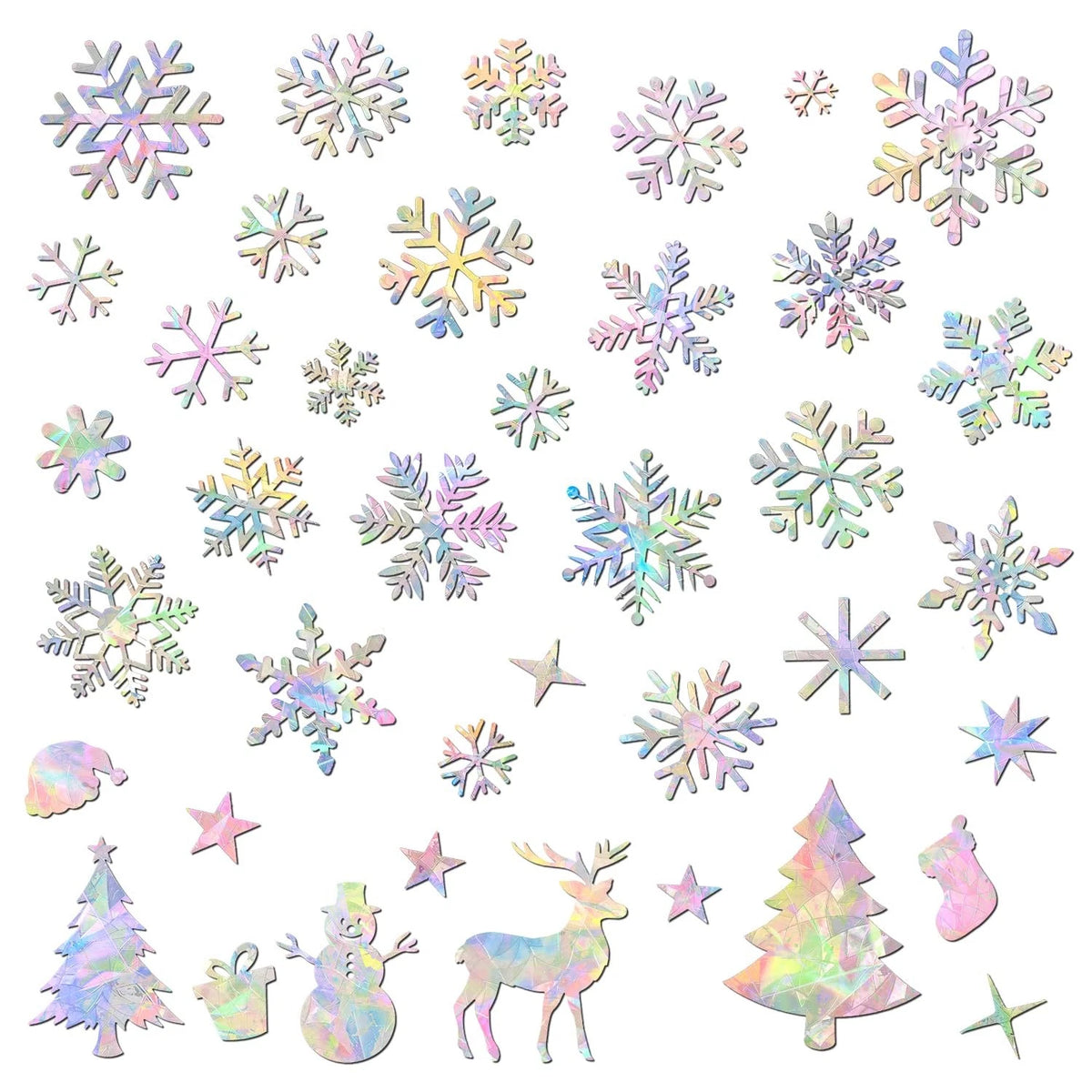 3 Sheets Christmas Window Clings - Snowflake Tree, Vinyl, Transparent 30x22cm