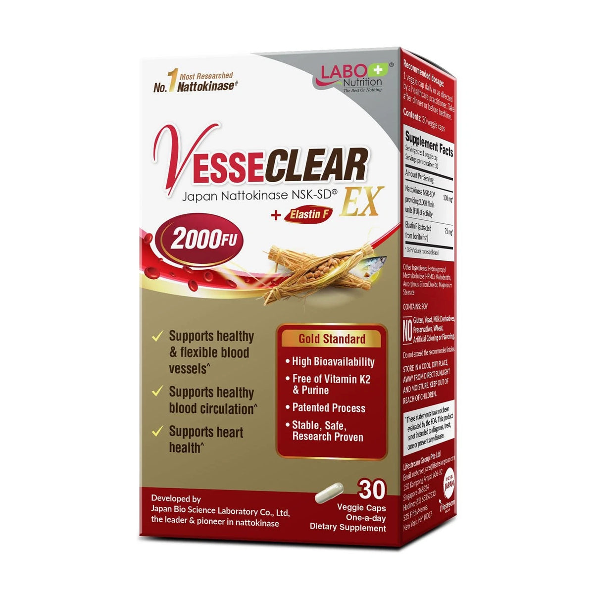 Nutrition VesseCLEAR EX Nattokinase NSK-SD + Elastin 30 Count (Pack of 1)