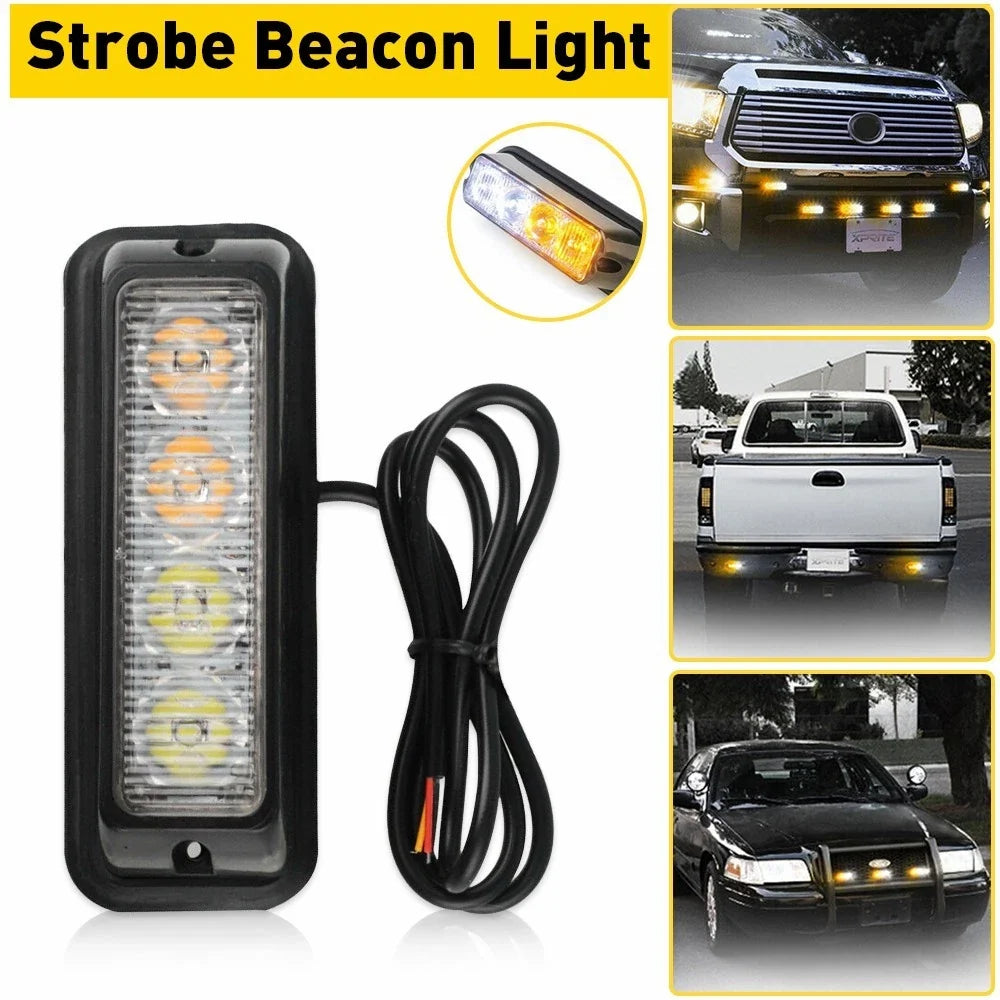 4X LED Amber White Emergency Beacon Strobe Light for Trucks