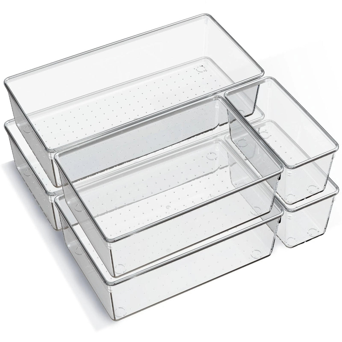 6 Pack Large Clear Plastic Drawer Organizer Trays for Kitchen