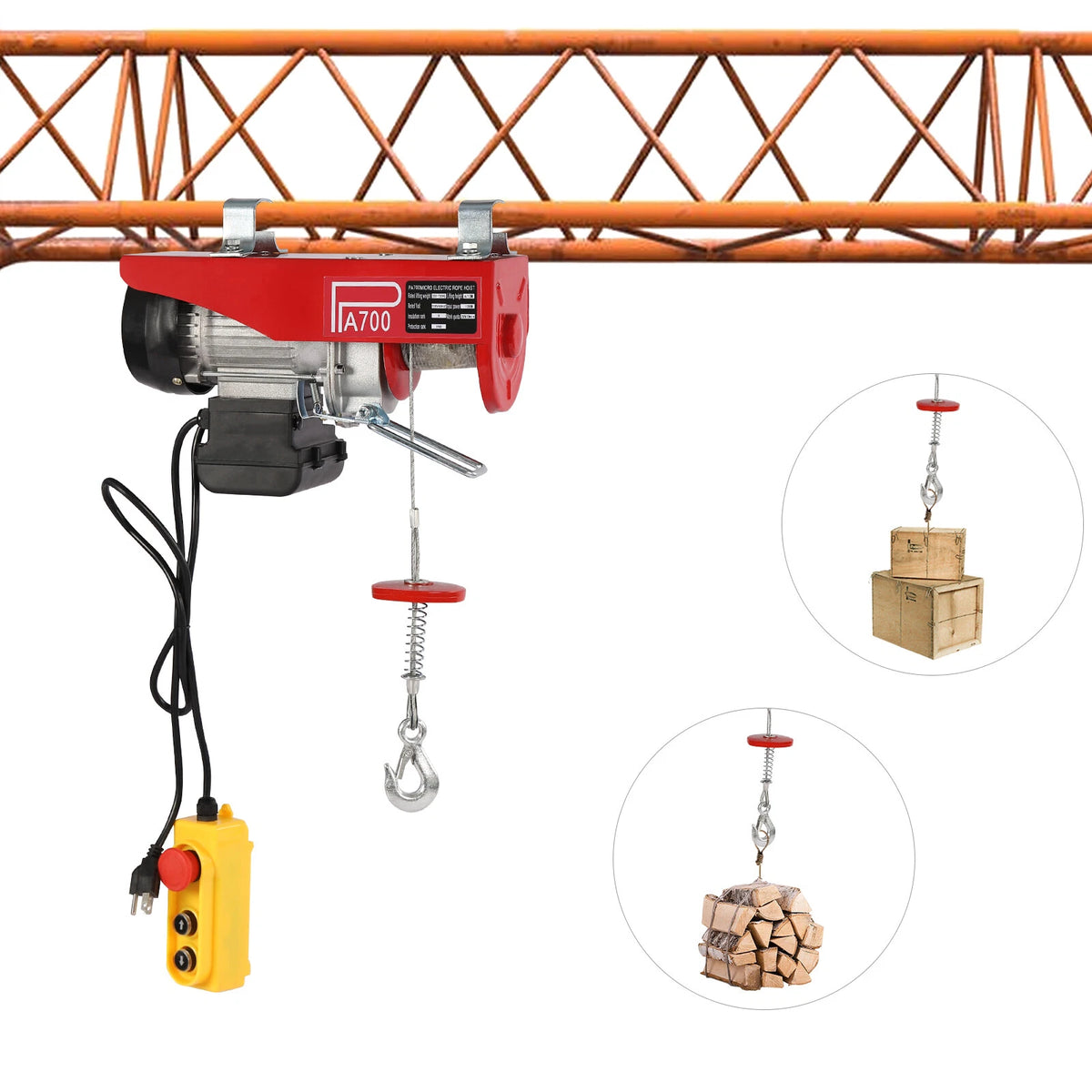 Overhead Electric Hoist Crane Lift Winch 1543lbs with Remote 110V
