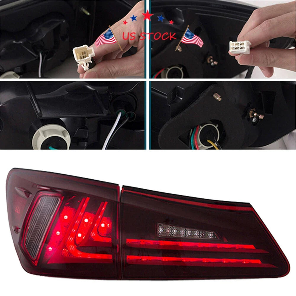 Red LED Tail Lights Pair for Lexus IS350 IS F IS250 (2006–2012)