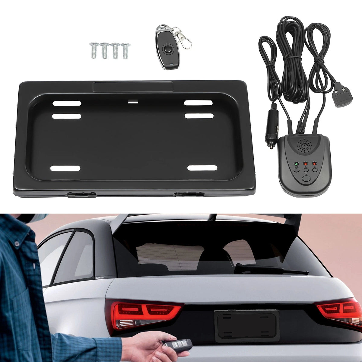 Electric License Plate Frame for Universal Vehicles (Black)