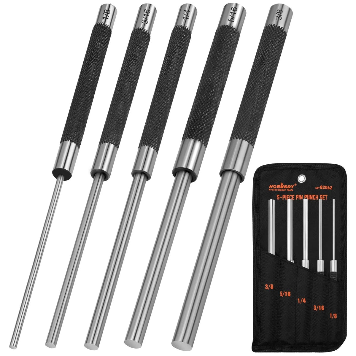 5-Piece Roll Pin Punch Set for Automotive Use (8-Inch)
