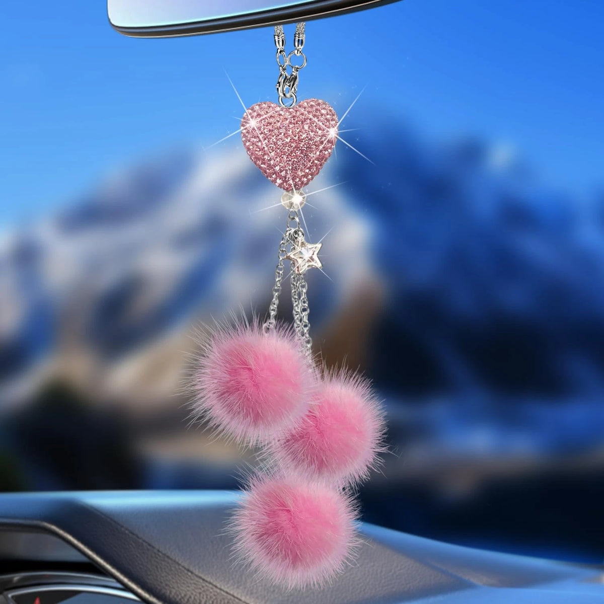 Bling Rearview Mirror Decor & Plush Ball for Universal Fit (2010–2023)