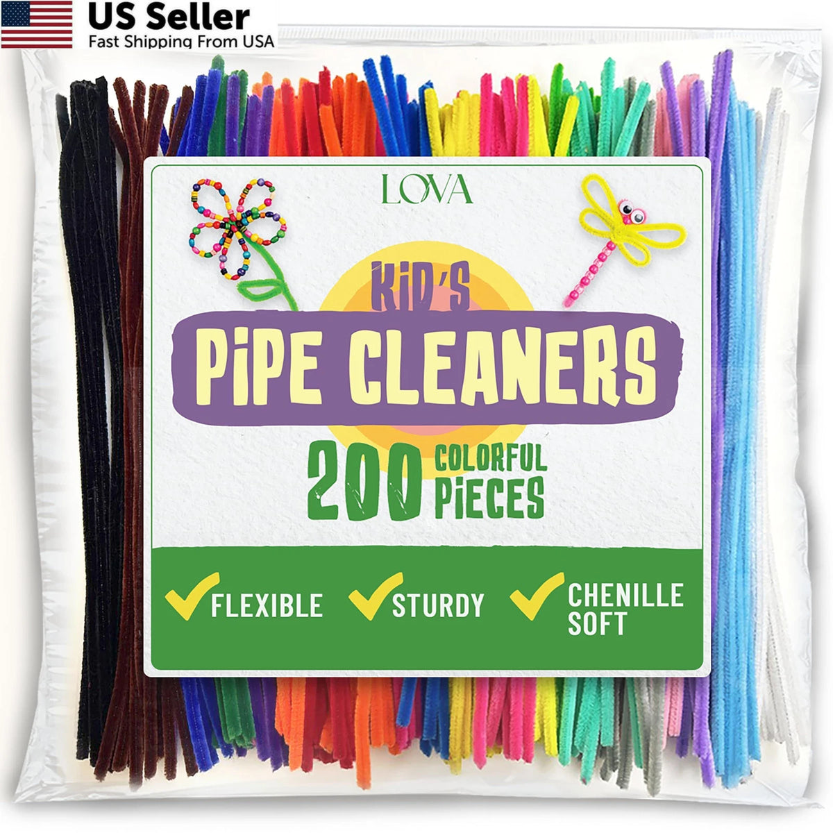 200 Count Pipe Cleaners for Crafting (12 Inch, Multicolor Chenille Stems)