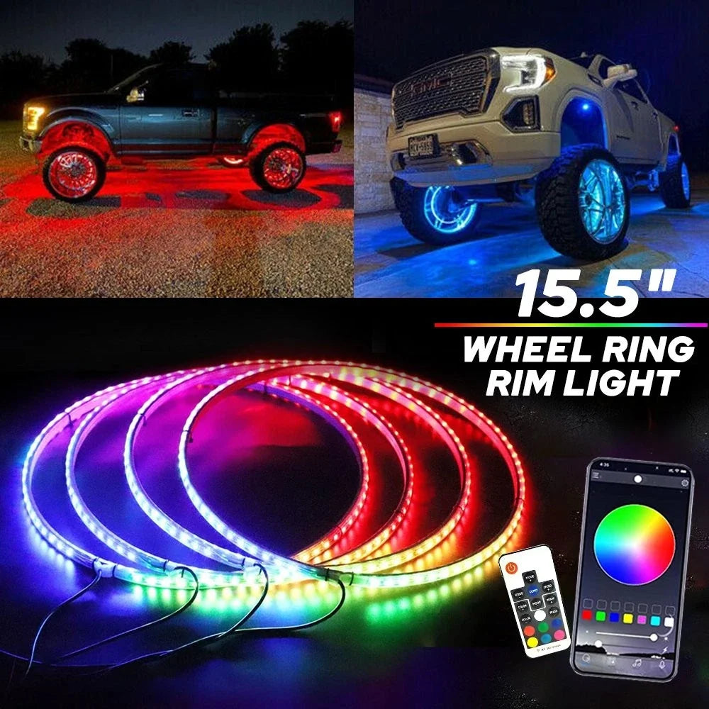 4X 15.5'' RGB LED Wheel Lights for Light Truck Car (Bluetooth APP)