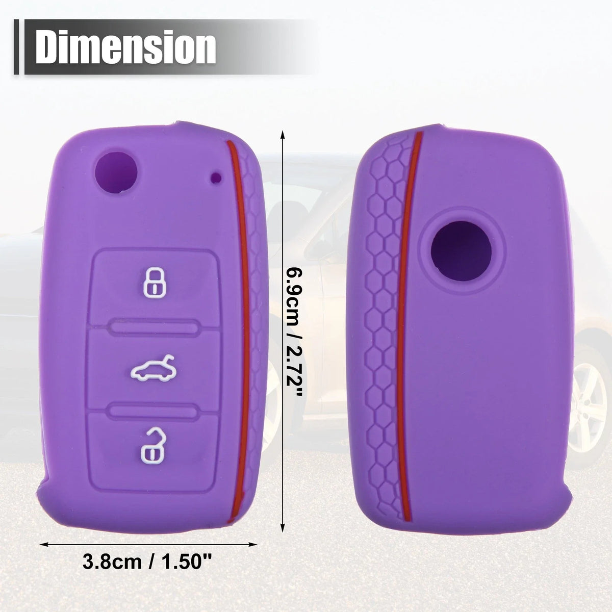 2X Purple Silicone Key Fob Shell for Volkswagen CC (3 Button) 723115242324
