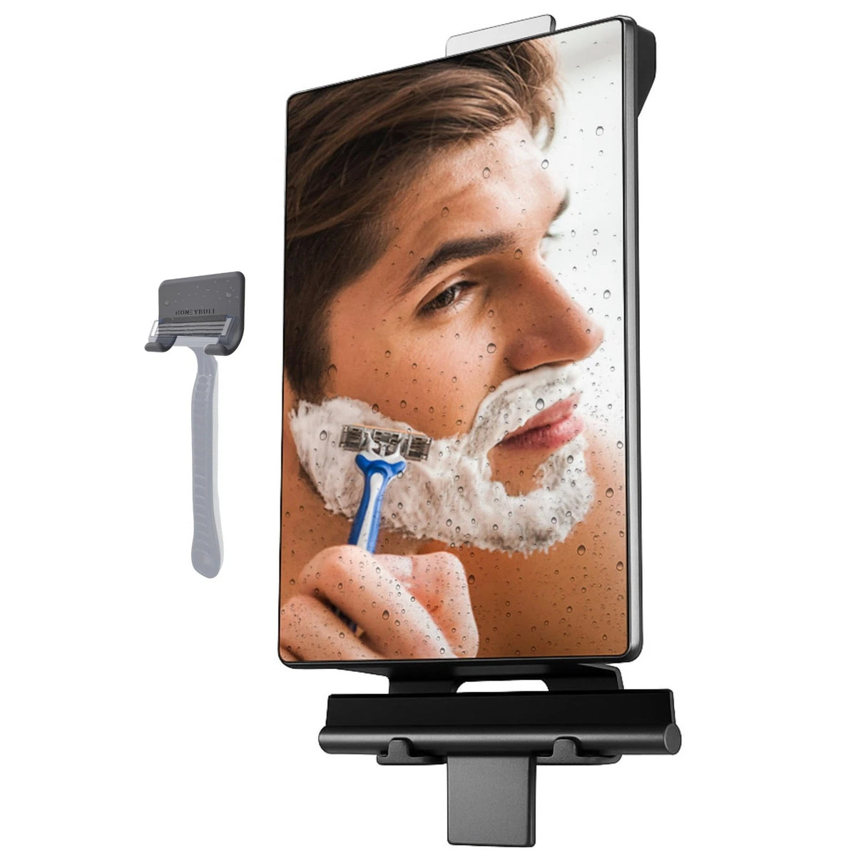 Fogless Shower Mirror for Shaving (8"L x 5.5"W) - Black