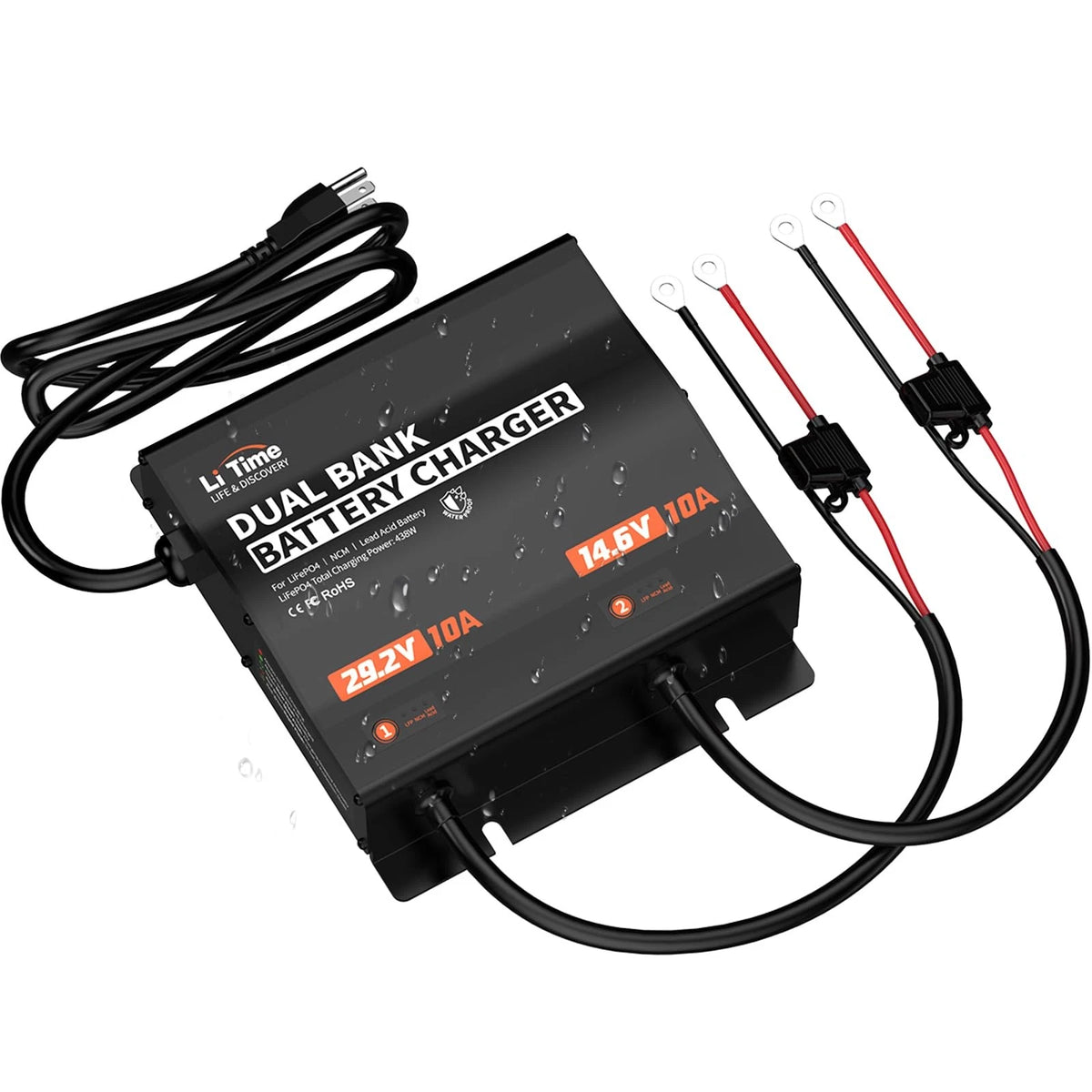 2X 10A Lithium Battery Charger for 12V 24V Systems (IP65 Waterproof)