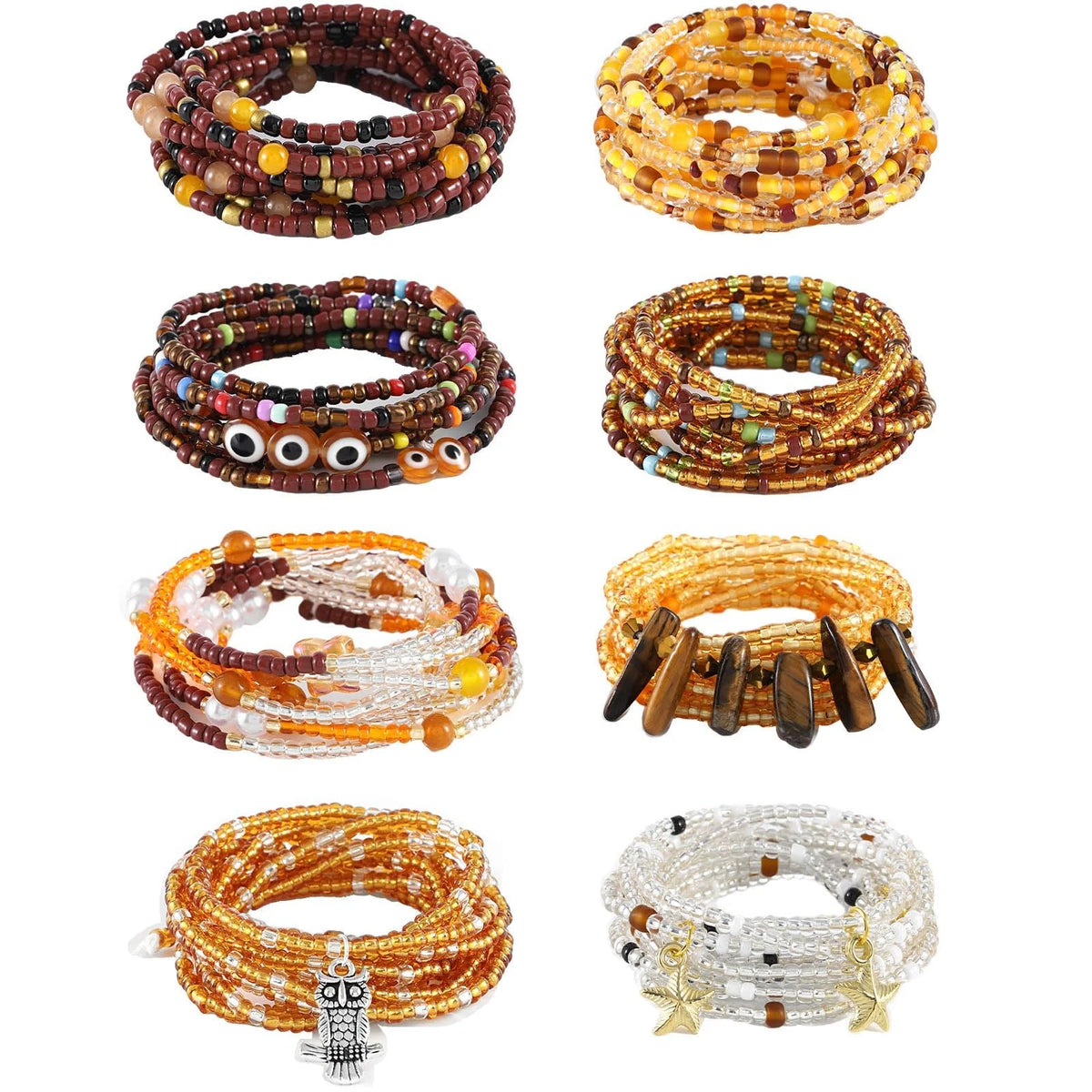 8 Pcs Tie-on African Waist Beads for Women - Non Stretching