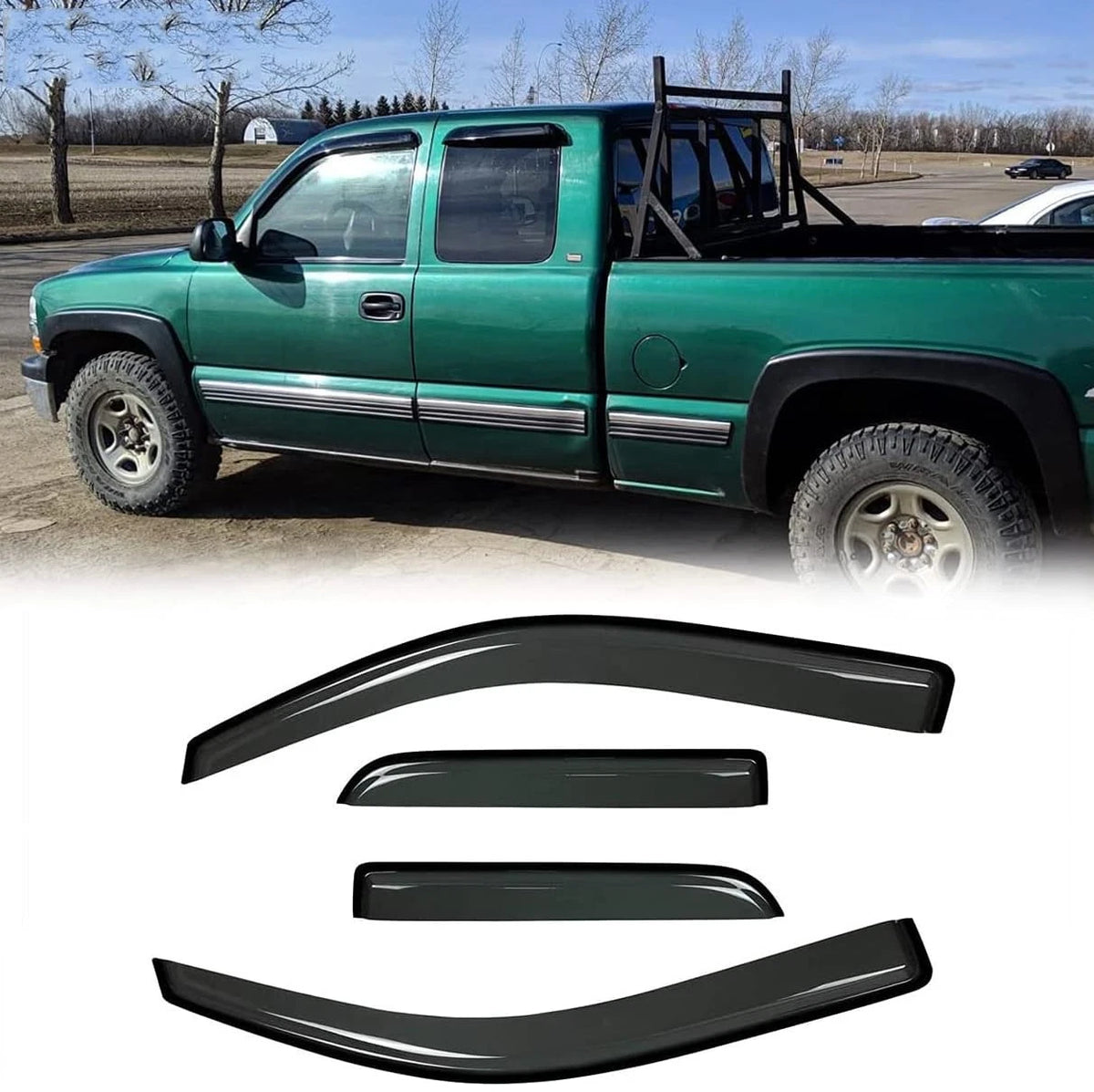 Set of 4 Side Window Wind Deflectors for Chevy Silverado/GMC Sierra (2007–2014)