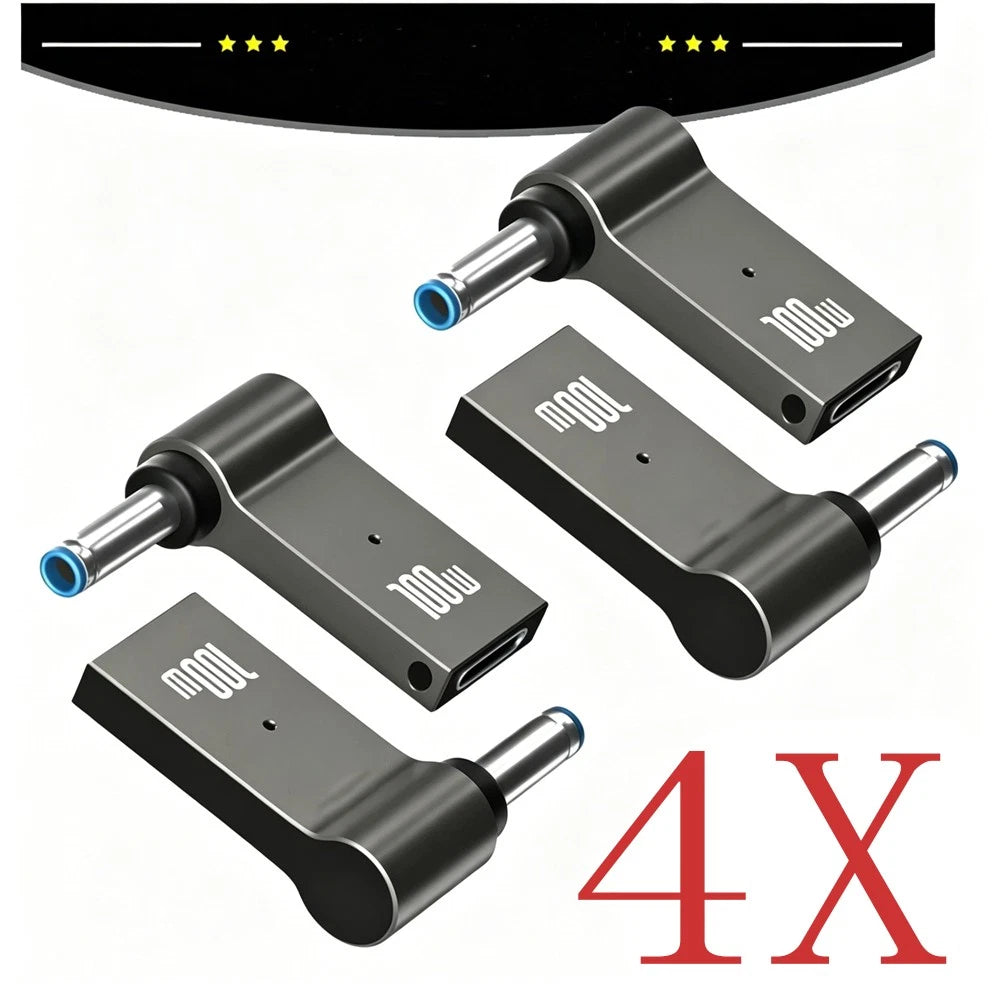 4pc 100W USB Type C to DC Male Jack 4.5x3.0 mm Fast Adapter for HP Laptop