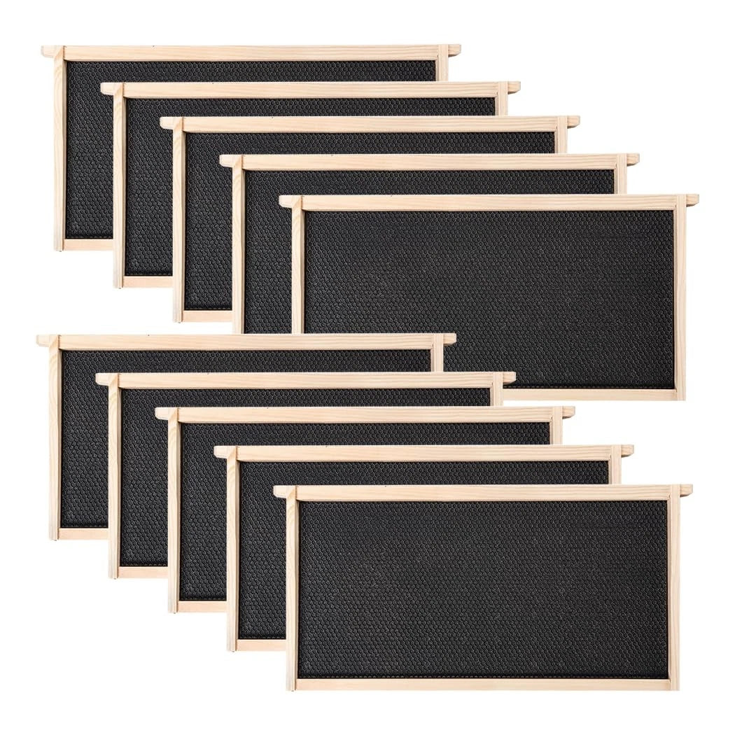 Set of 10 Deep Brood Bee Frames with Wax Foundations - Black
