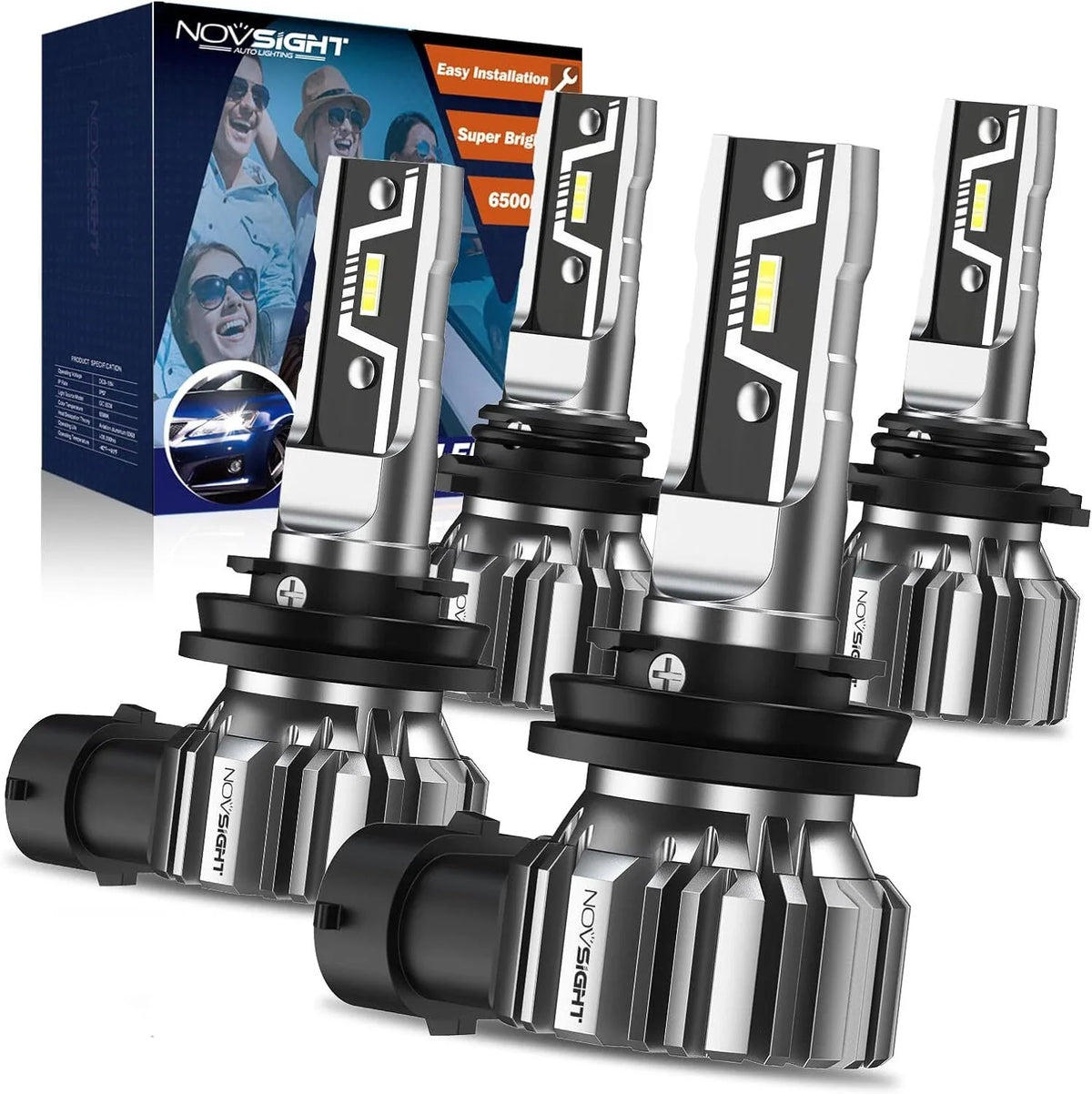 2X NOVSIGHT 9005 H11 LED Headlight Bulbs 6500K White High-Low Beam