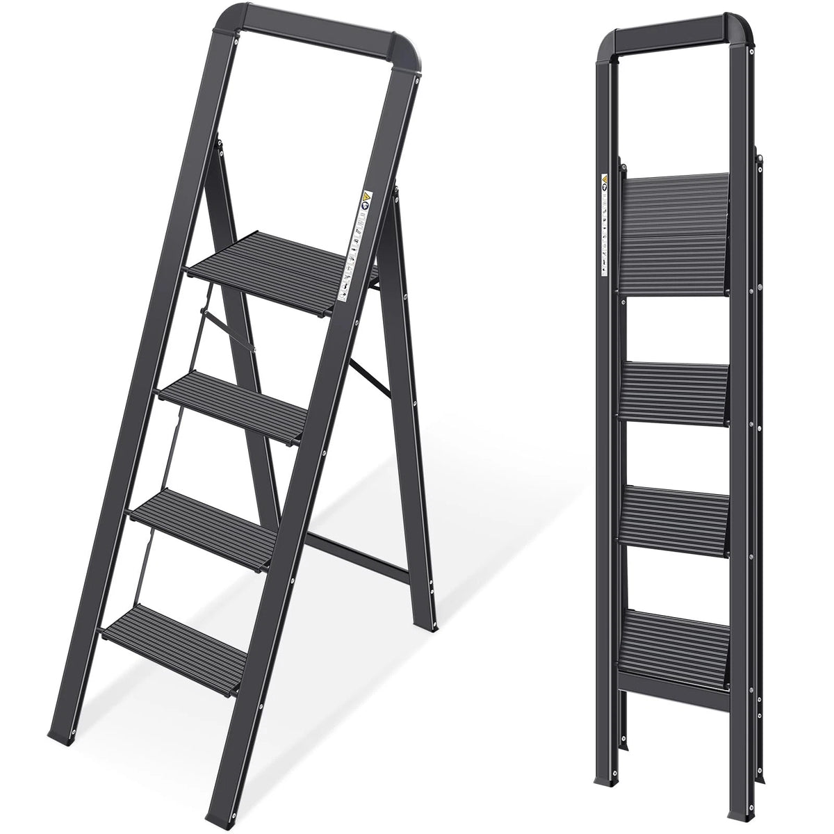 4-Step Aluminium Ladder with Non-Slip Pedals and Handrail