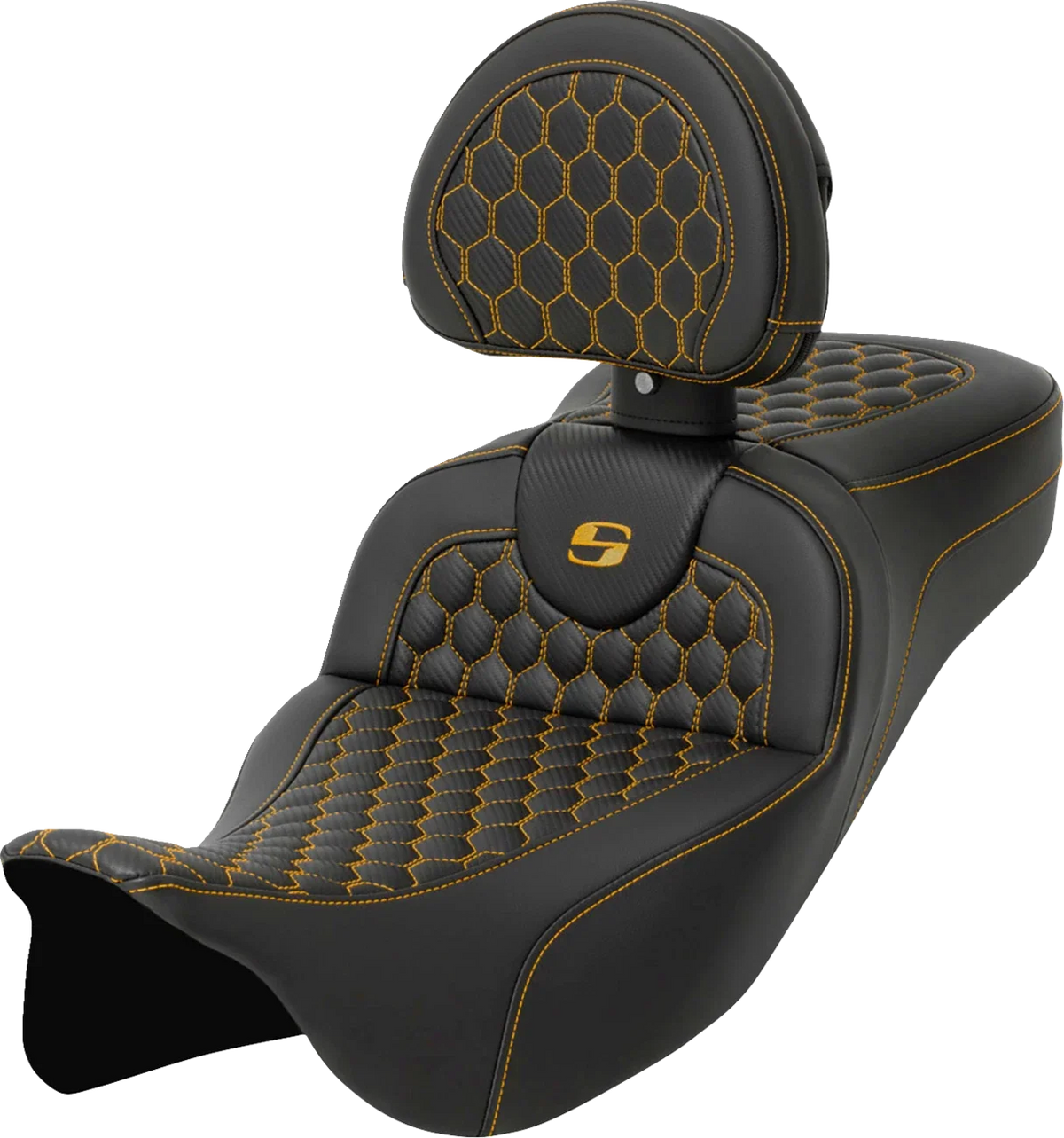 SADDLEMEN RoadSofa Seat for Motorcycle (with Backrest, Honeycomb, Gold Stitch)
