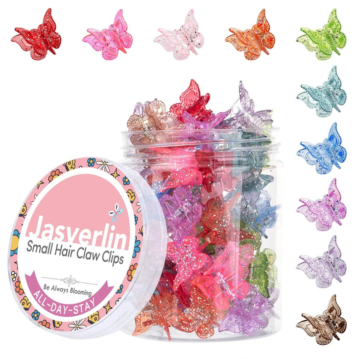 Set of 4 Glitter Mini Butterfly Hair Claw Clips for Girls