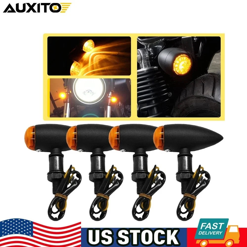 4X LED Turn Signals for Motorcycle (Amber Lens)