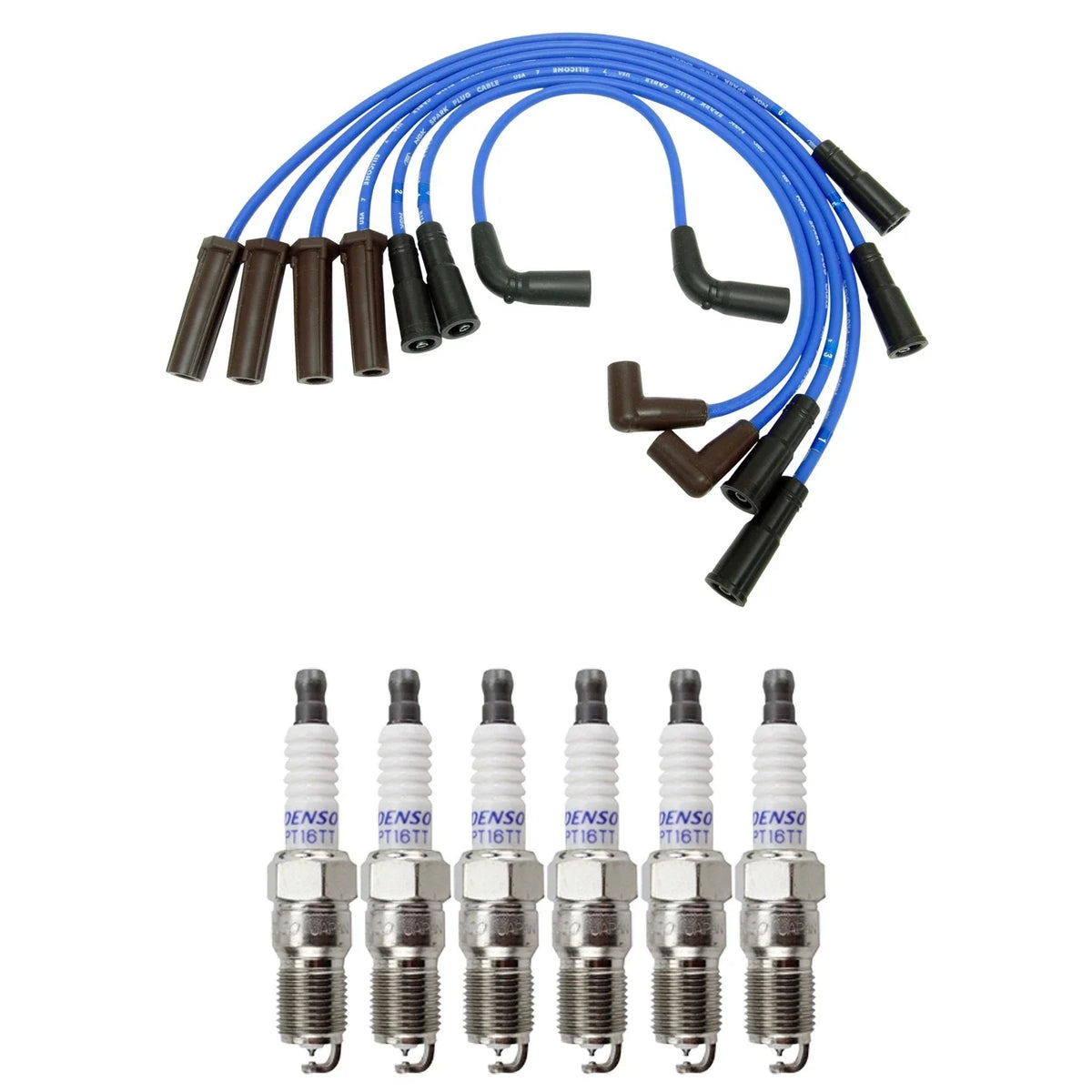 NGK Wire Set & Denso 6 Platinum TT Spark Plugs for Sierra Silverado 1500 (2014–2019)