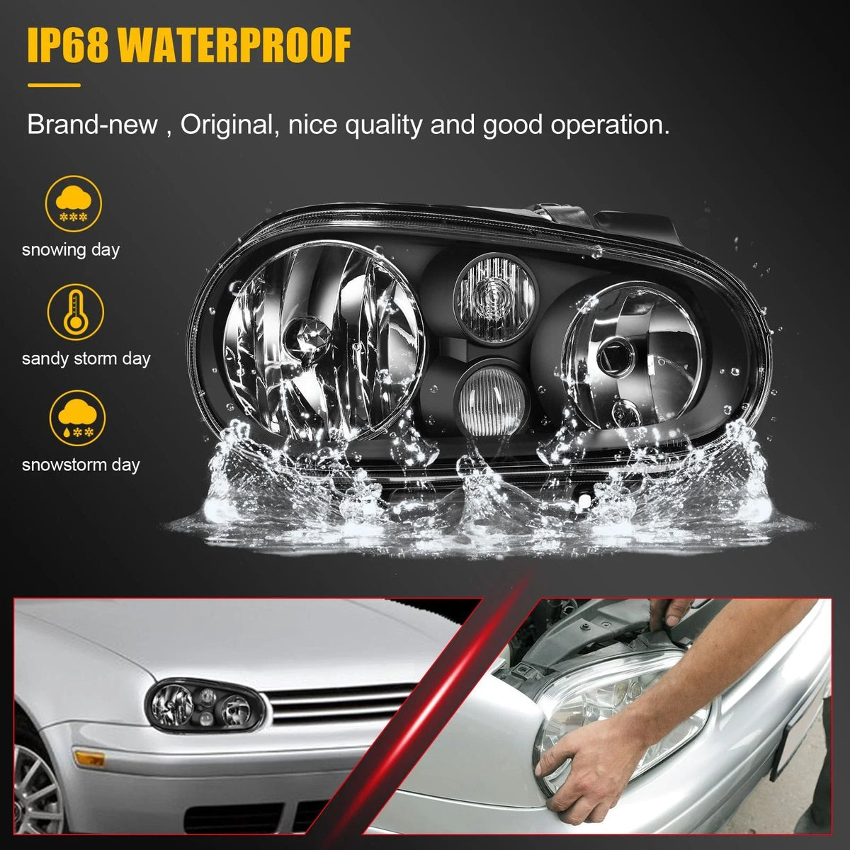 Set of 2 Black Housing Headlights for Volkswagen Golf Cabrio (1999–2006)