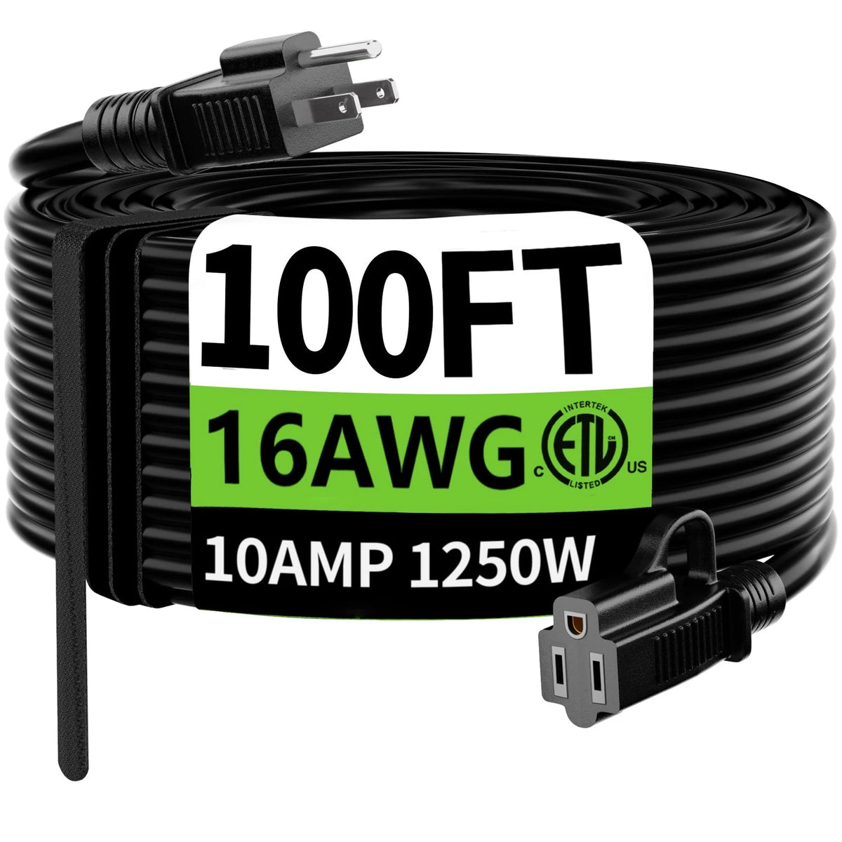 100 ft Waterproof Extension Cord 16/3 Gauge for Indoor Outdoor Use