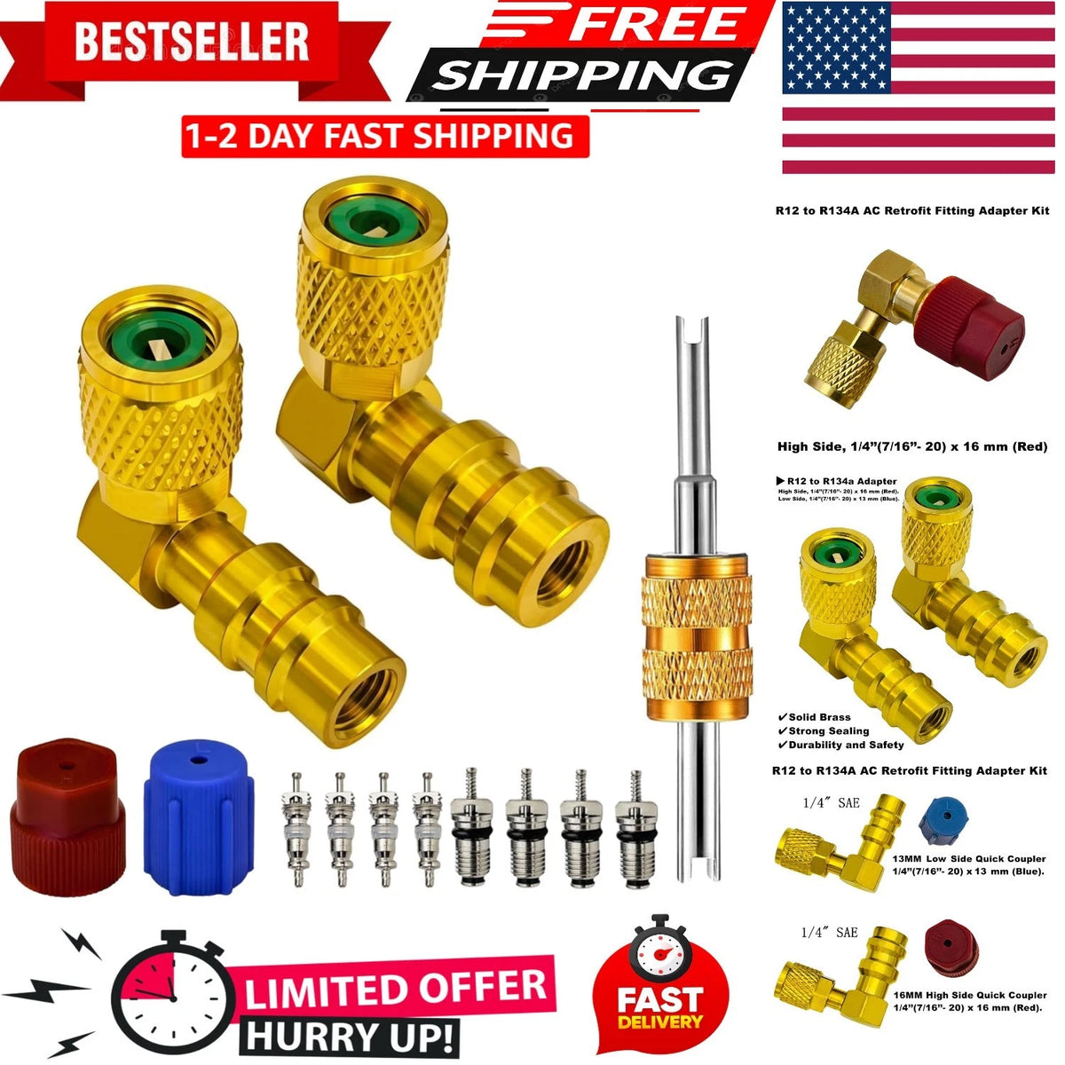AC Fitting Adapter Kit for R12 to R134A Retrofit (Universal)
