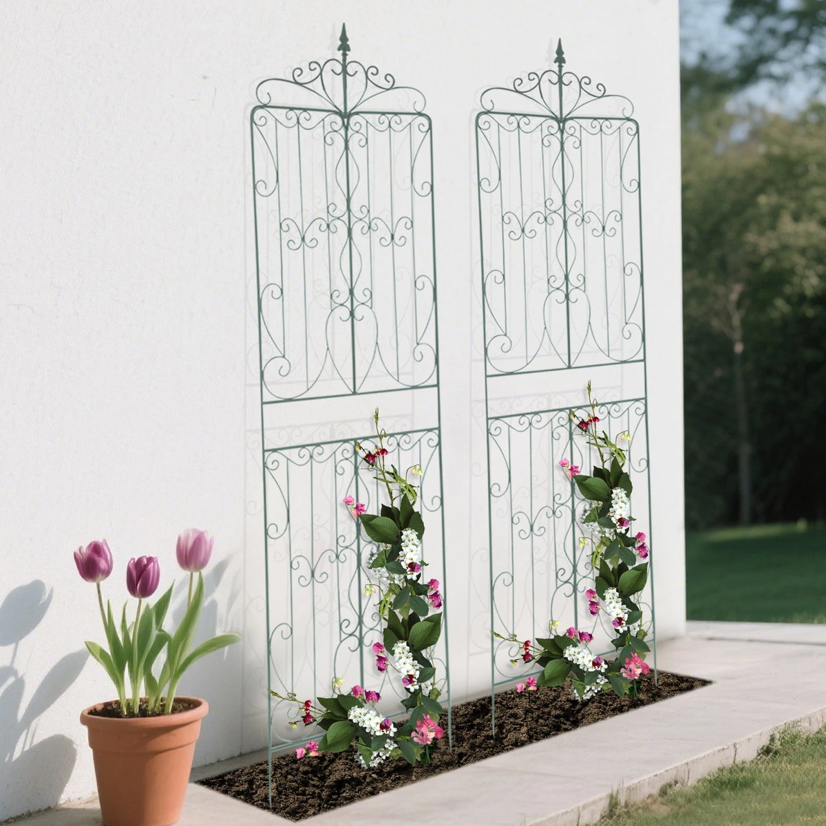 2X Iron Garden Trellises for Plant Climbing Frame (Floorstanding)