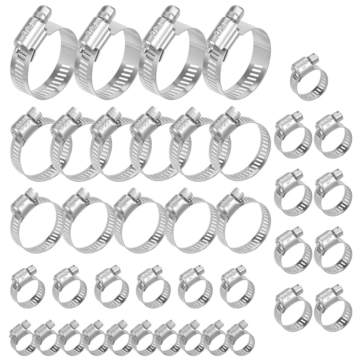 40Pcs Hose Clamps for Universal Applications (1/4" to 1-1/2")