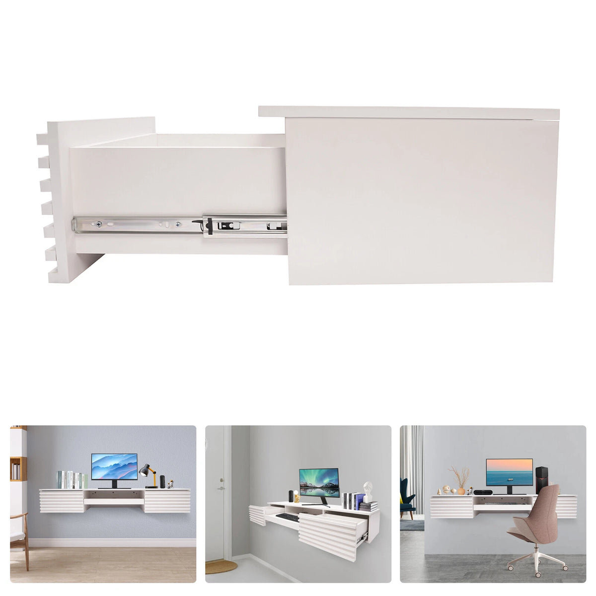 Wall Mounted Desk with Pull Out Drawer for Home Office