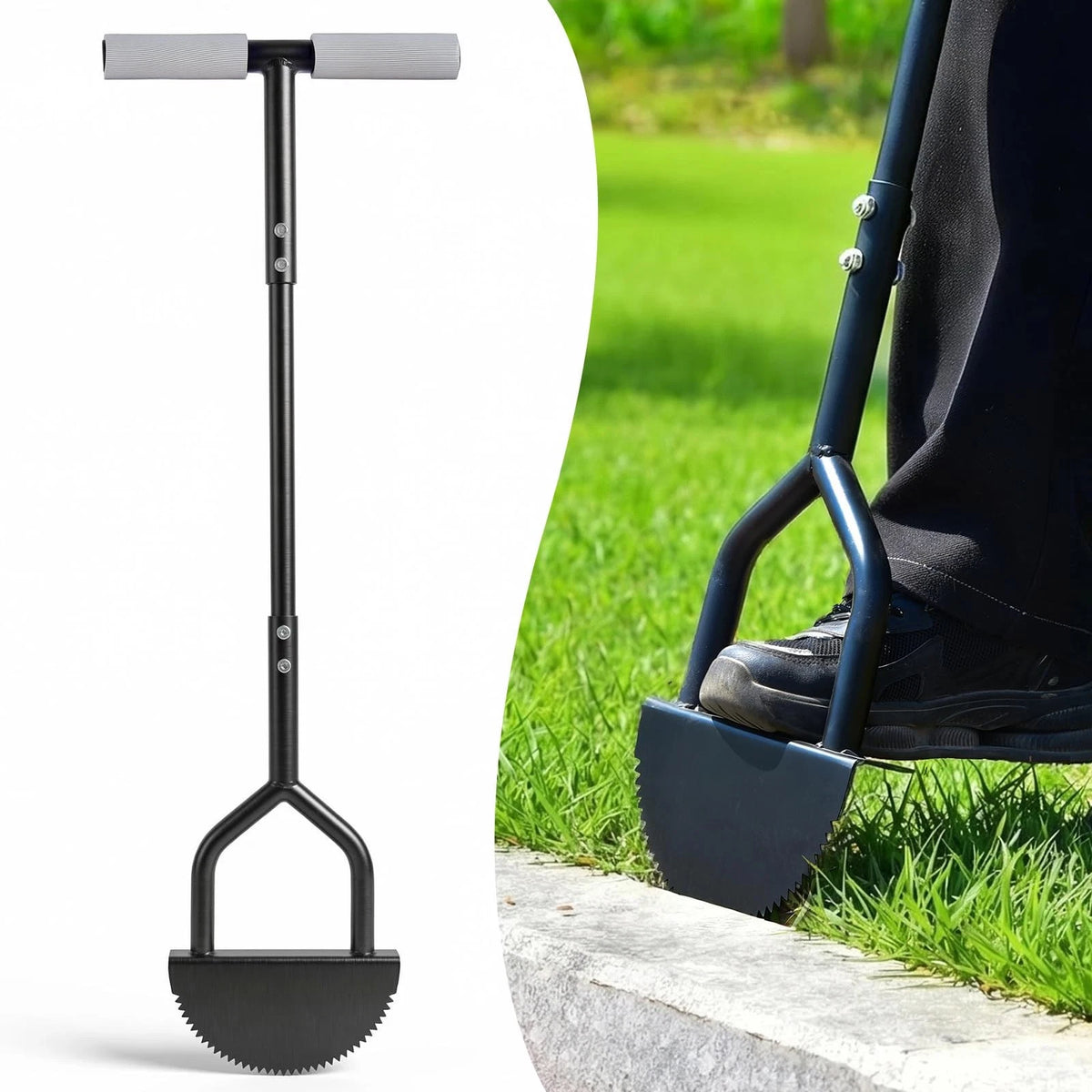 Half Moon Edger Tool with T-Grip Handle - Heavy Duty Manganese Steel