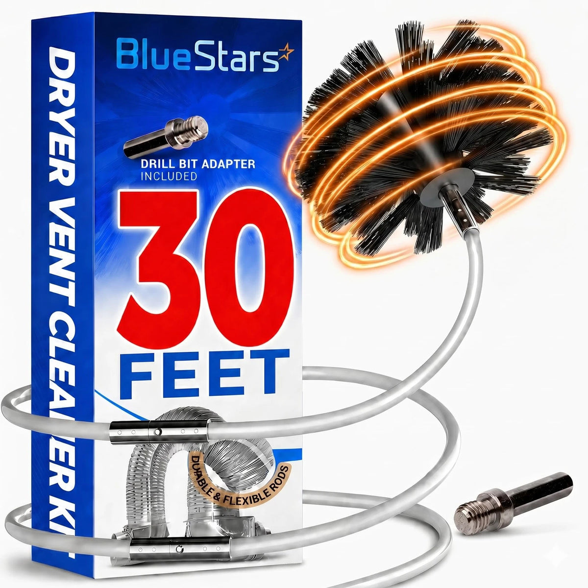 30 Feet Dryer Vent Cleaner Kit with Drill Attachment for Universal Use