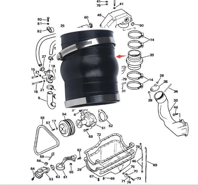 Upper Pipe Lower Riser Exhaust Hose for OMC Sterndrive Volvo Penta (913591/3852741)