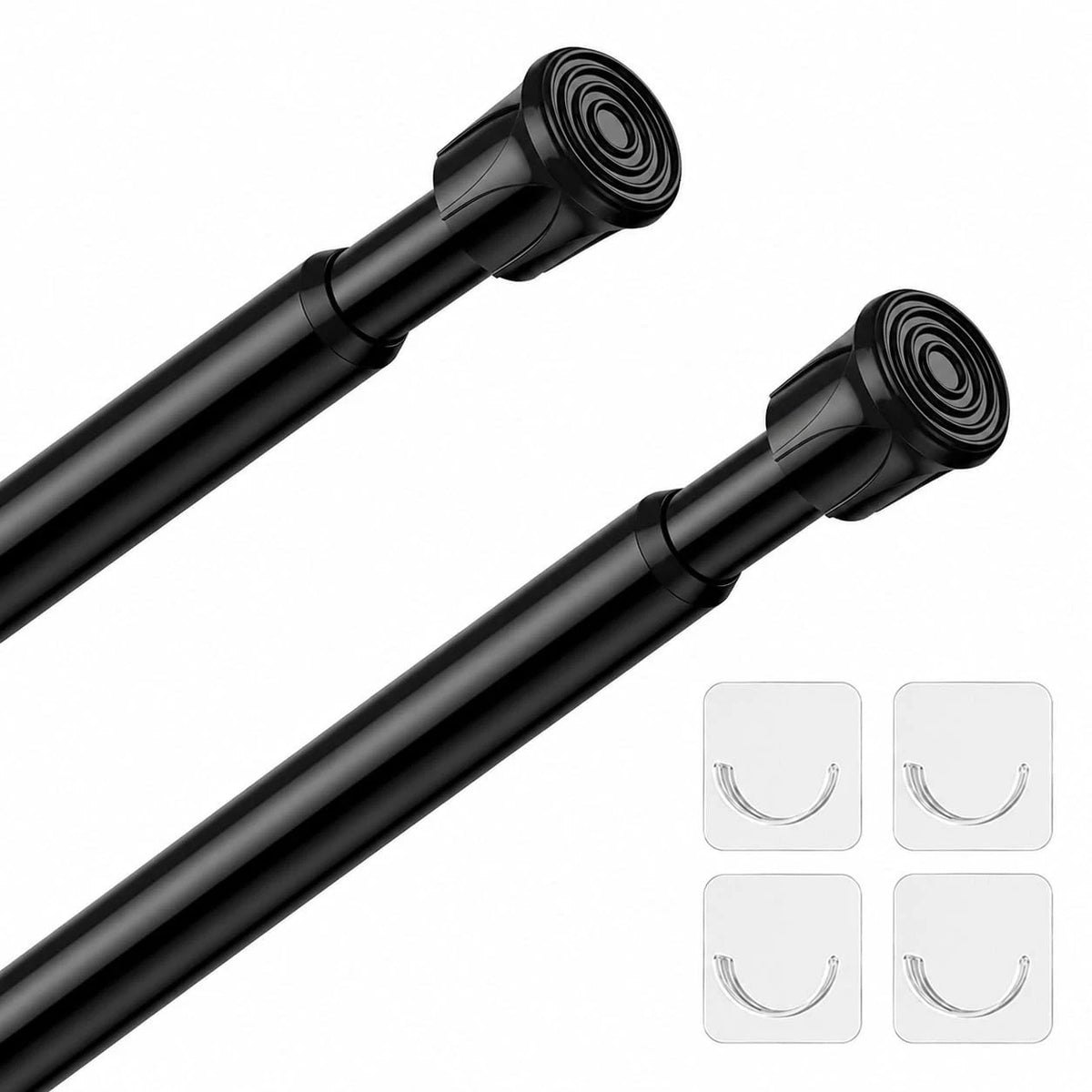 2 Pack Black Spring Tension Curtain Rods for (28-48)