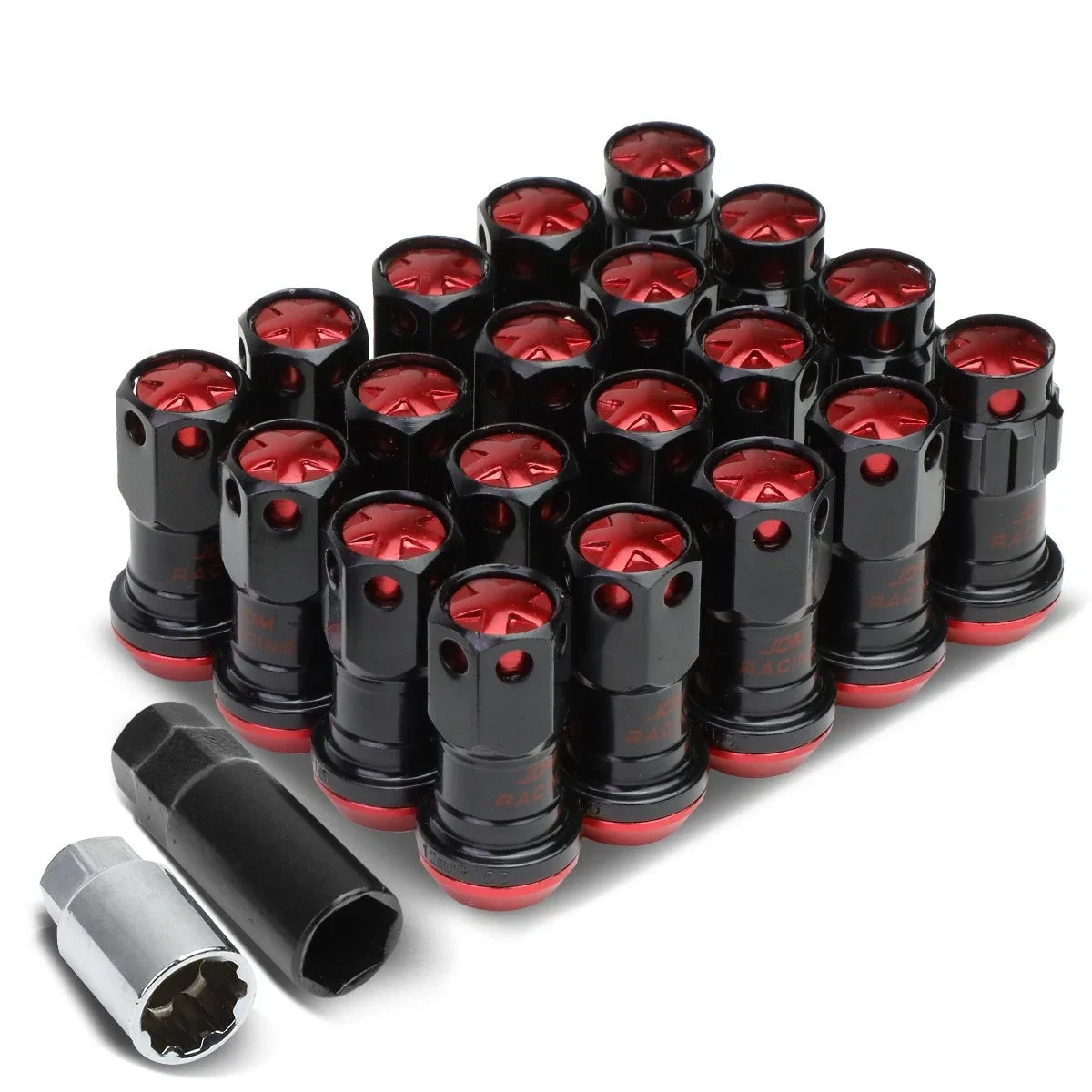20Pcs Red Aluminum M12x1.5 Close-End Rim Lug & Lock Nuts for