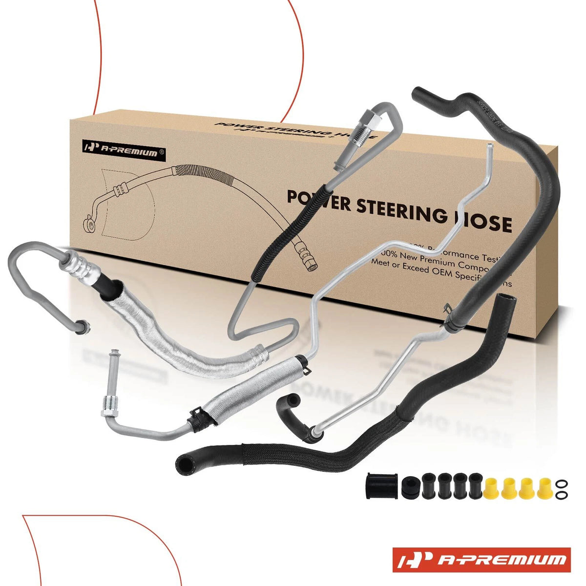 Set of 4 Power Steering Pressure & Return Hoses for Toyota Matrix (2003–2008)