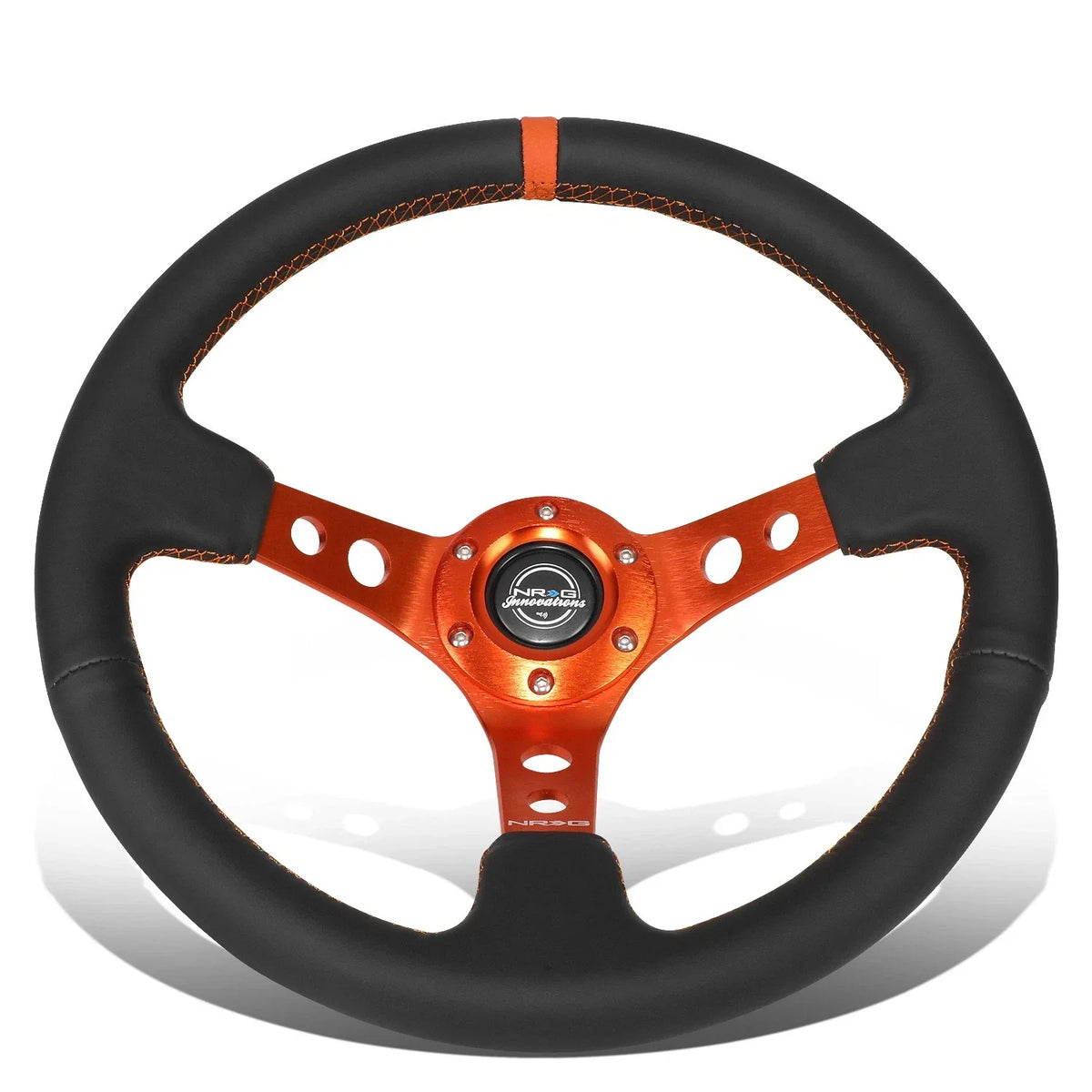 NRG Innovations RST-006OR 350mm Deep Dish Leather Steering Wheel for Universal