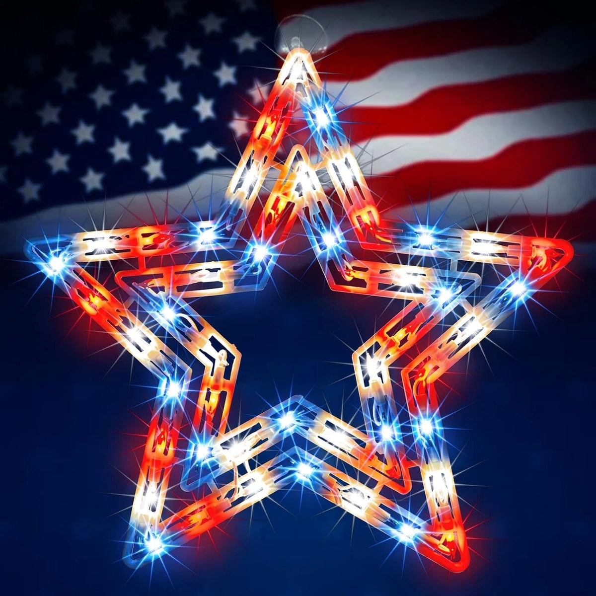 14'' Red White Blue Star Window Silhouette Lights for Patriotic Decor
