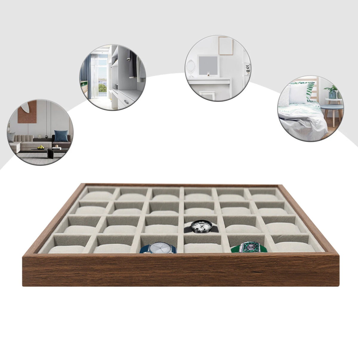 24 Slots Wood Watch Box Jewelry Storage Case Organizer Display Holder